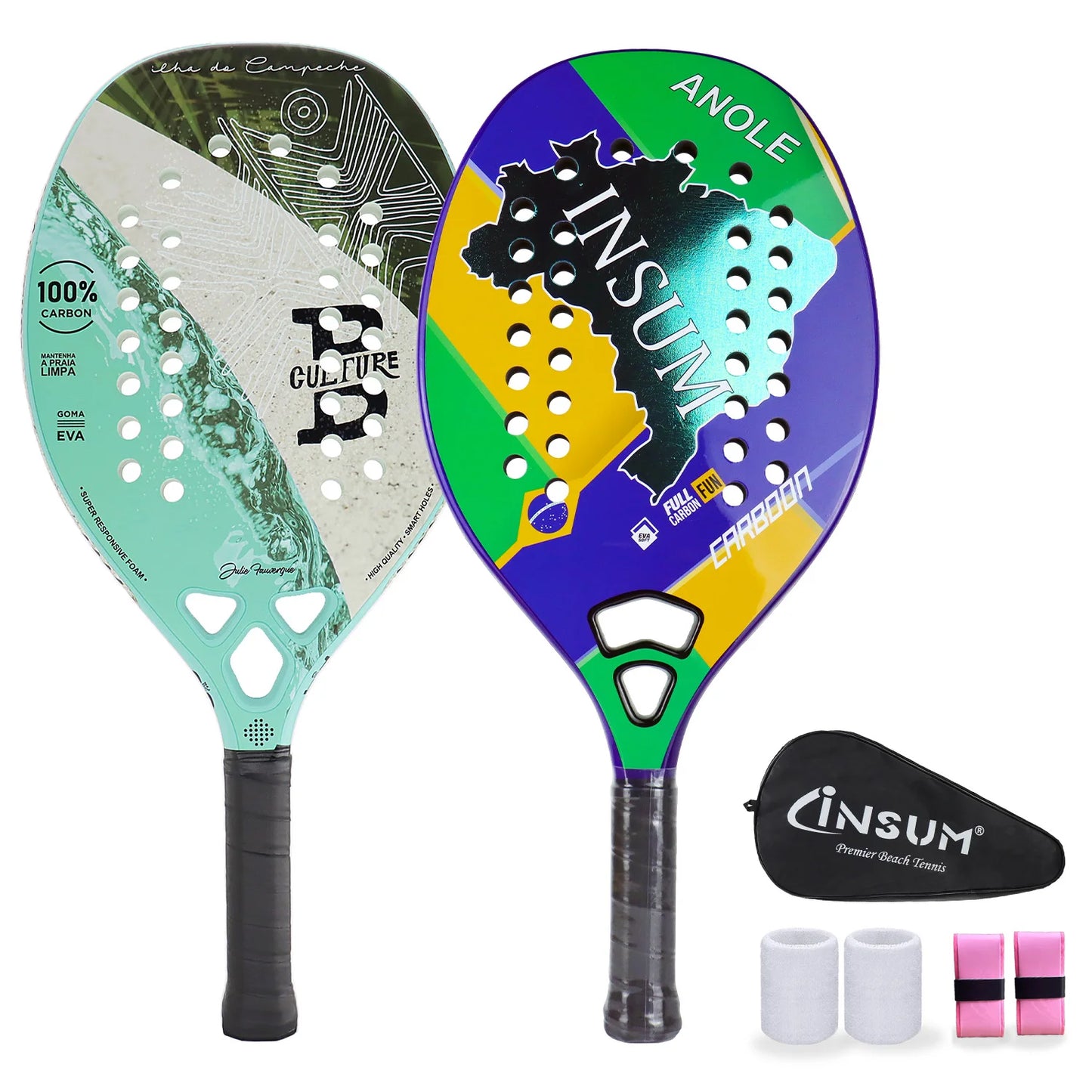Full Carbon Fiber Racket Beach Tennis with overgrips INSUM 22mm EVA Soft Lightweight Beach Tennis Raquete for Beginner