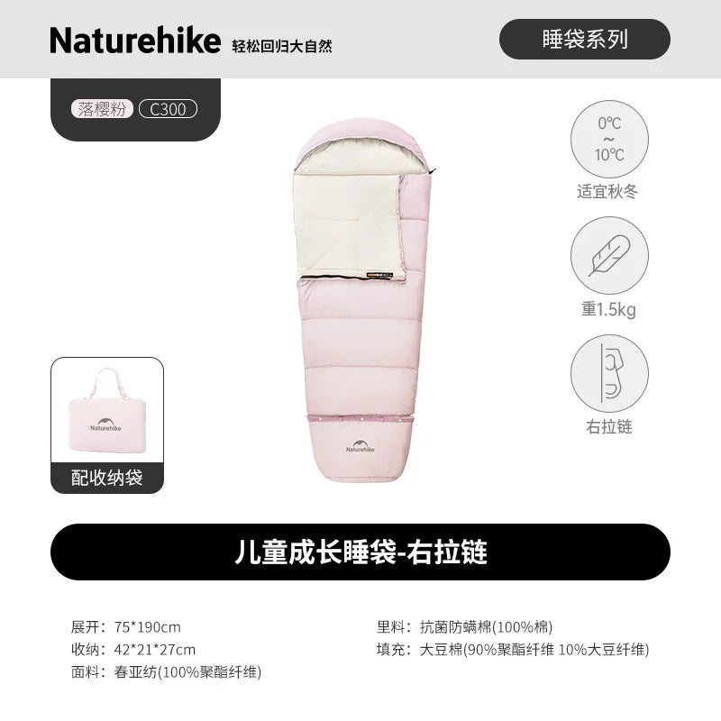 Naturehike-Children's Sleeping Bag, Extended Splicing, Camping, Hiking, Warm, Mummy, Outdoor