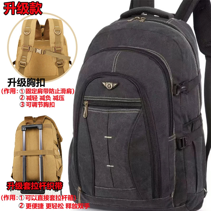 55L 70L Canvas Sports Backpack Men Outdoor Hiking Camping Travel Bag Luggage Rucksack Large Capacity Climbing Tactical Backpack