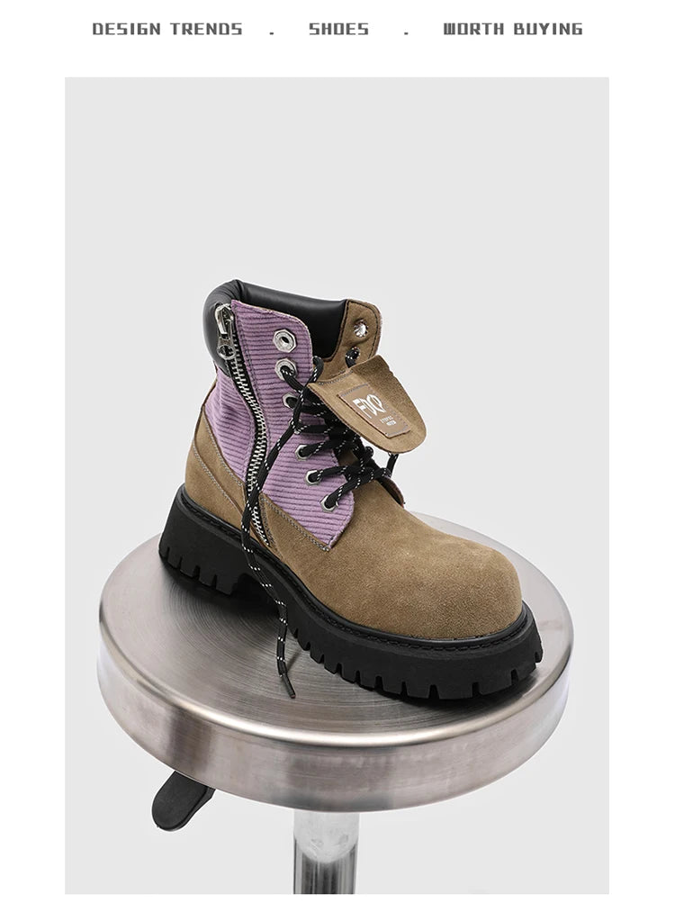 High quality Luxury Leather Boots Man Yellow High top Shoes Winter Men's Ankle Boots Street Motorcycle Shoes botas para hombre