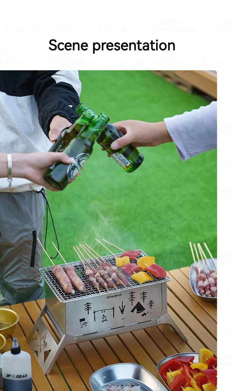 3F UL GEAR Camping Folding Firewood Stove All-In-One Style Tabletop BBQ Furnace 2.2kg Ultralight Outdoor Cooking Equipment Oven