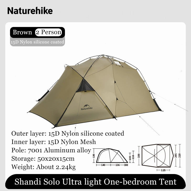 Naturehike Camping Tent Ultralight Silicon Coated Outdoor 4 Season Tents Waterproof 15D Nylon Double Layer 2 Person Hiking Tent