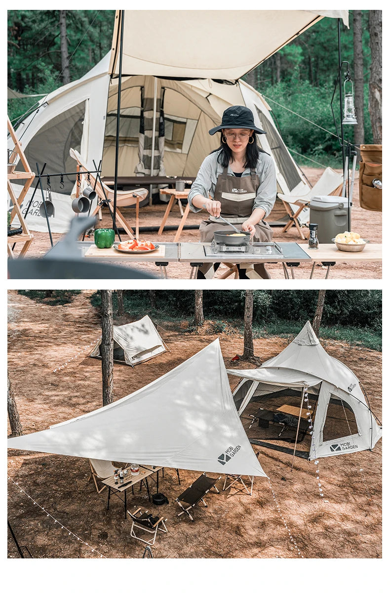 MOBI GARDEN Era290 Outdoor Family Pyramid Camping Tent 5-8 Person Large Space Lobby Sun Shelter Thickened Cotton Portable Tent