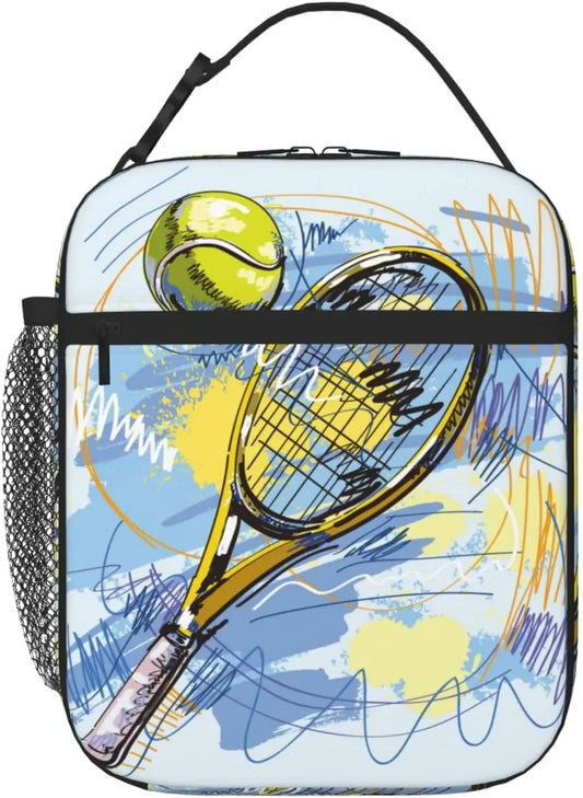 Tennis Racket Art Sport Lunch Bag Insulated Reusable Lunch Box Lunch Tote Lunchbox Portable Bento Bags For
