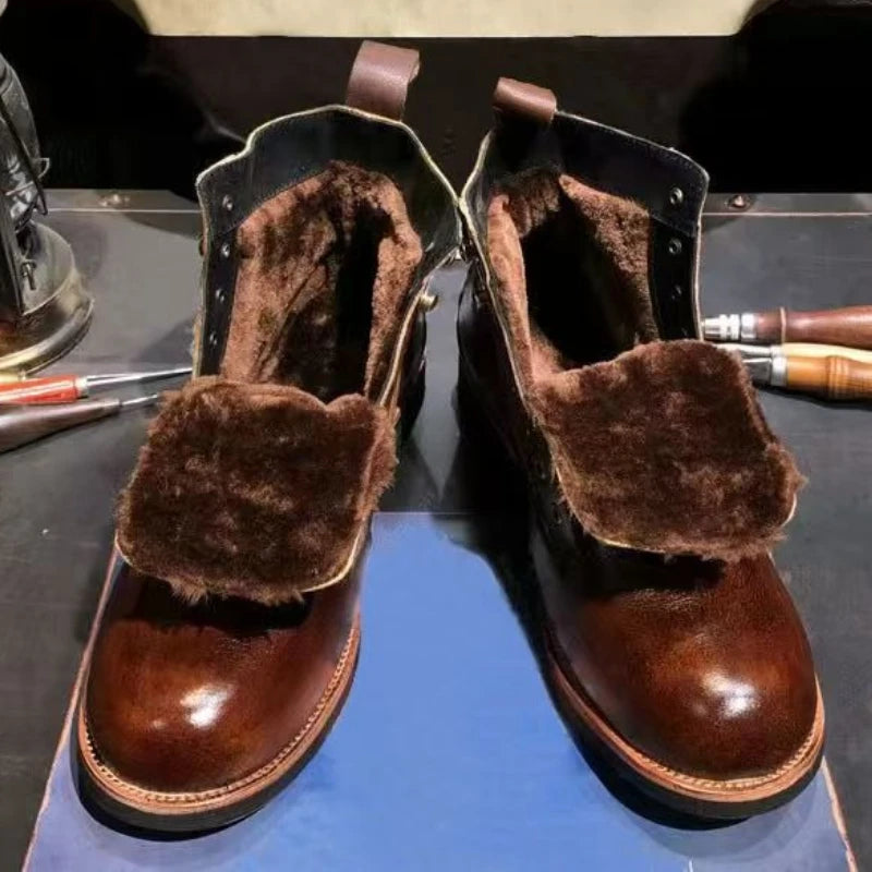 Four Seasons Boots Retro Work Boots Men's Trendy British Motorcycle Shoes Paratrooper Boots Extra Large Size 38-48