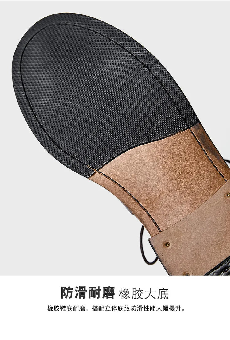 Retro Cowhide Motorcycle Boots Men Quality Breathable Motorbike Leather Boots Wear Resistant Moto Riding Shoes Summer Winter