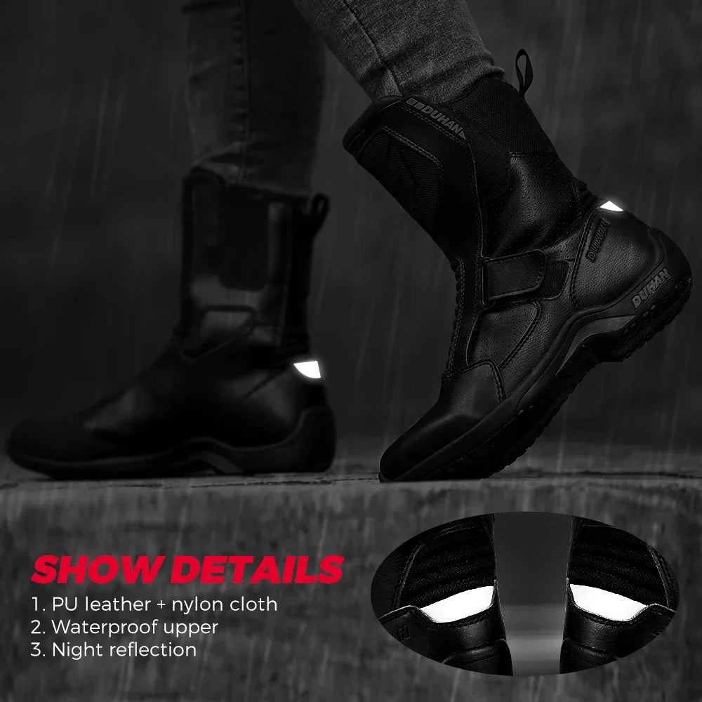 Motorcycle Short Boots Couple Shoes Leather Men Women Riding Racing Protective Breathable Anti-slip Soft Sole Motocross Off-road