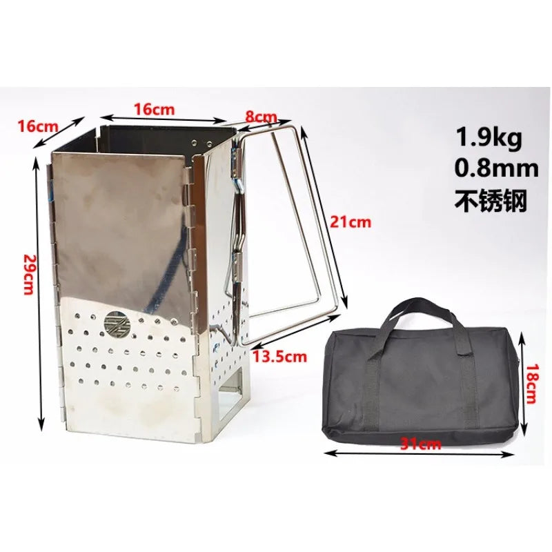 Portable Charcoal Starter Stainless Steel Outdoor Barbecue Grill Fire Starter Folding Carbon Stove BBQ Grill Heating Stove