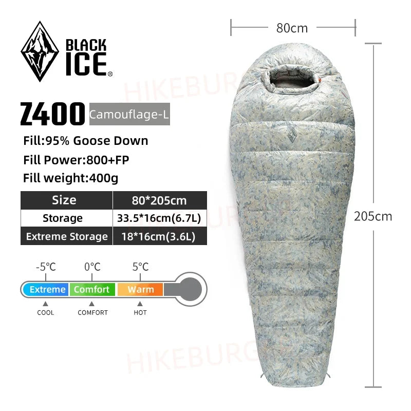 Black Ice Z-series 800FP Outdoor Camping Sleeping Bag Ultralight Coldproof Mummy Goose Down Tent Thickness Sleeping Bag