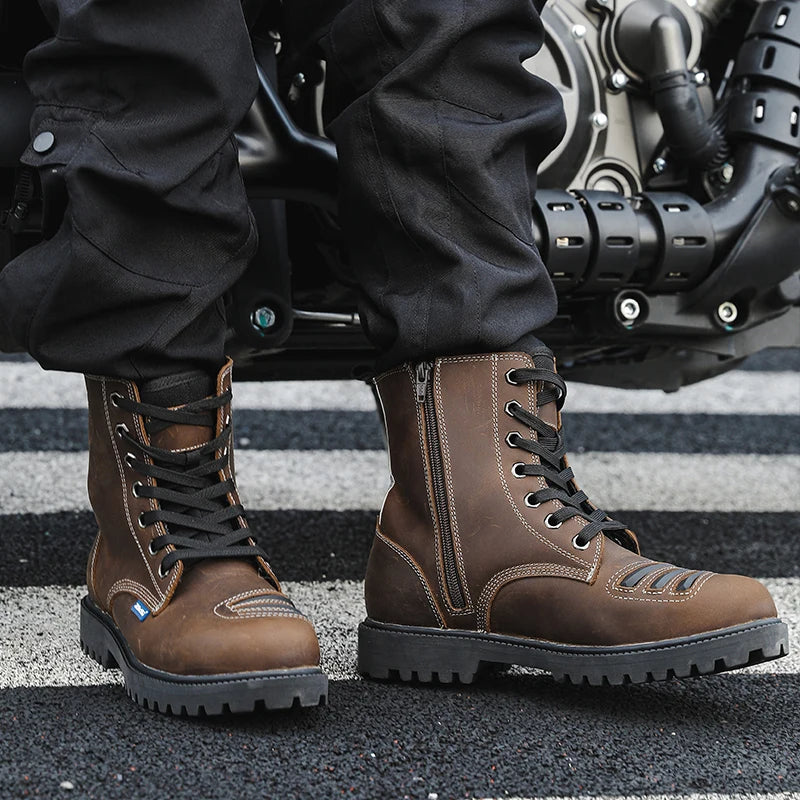 Motorcycle Shoes Men motocross Cruiser Boots Leather Adventure Low Boots Portland Shoes Cowhide Worker Boots for Autumn & Winter