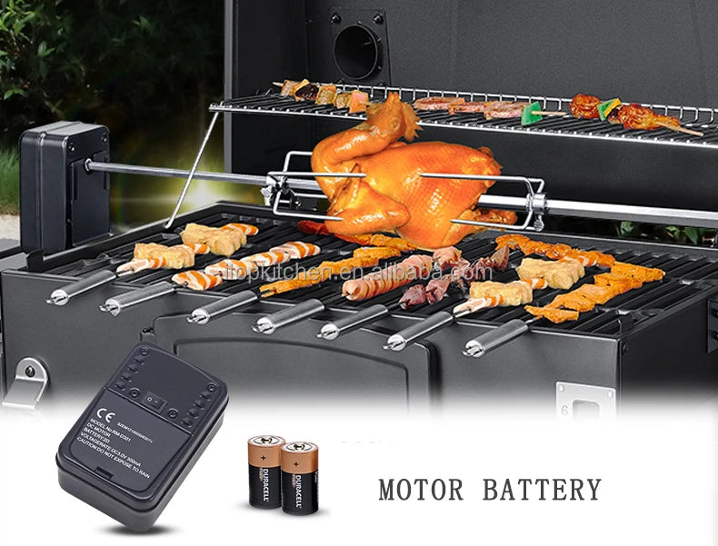 IT-7010 Outdoor Commercial Charcoal Rotisserie Rotating BBQ Grill Cast Iron Barbecue Bbq Charcoal Smokers Grill