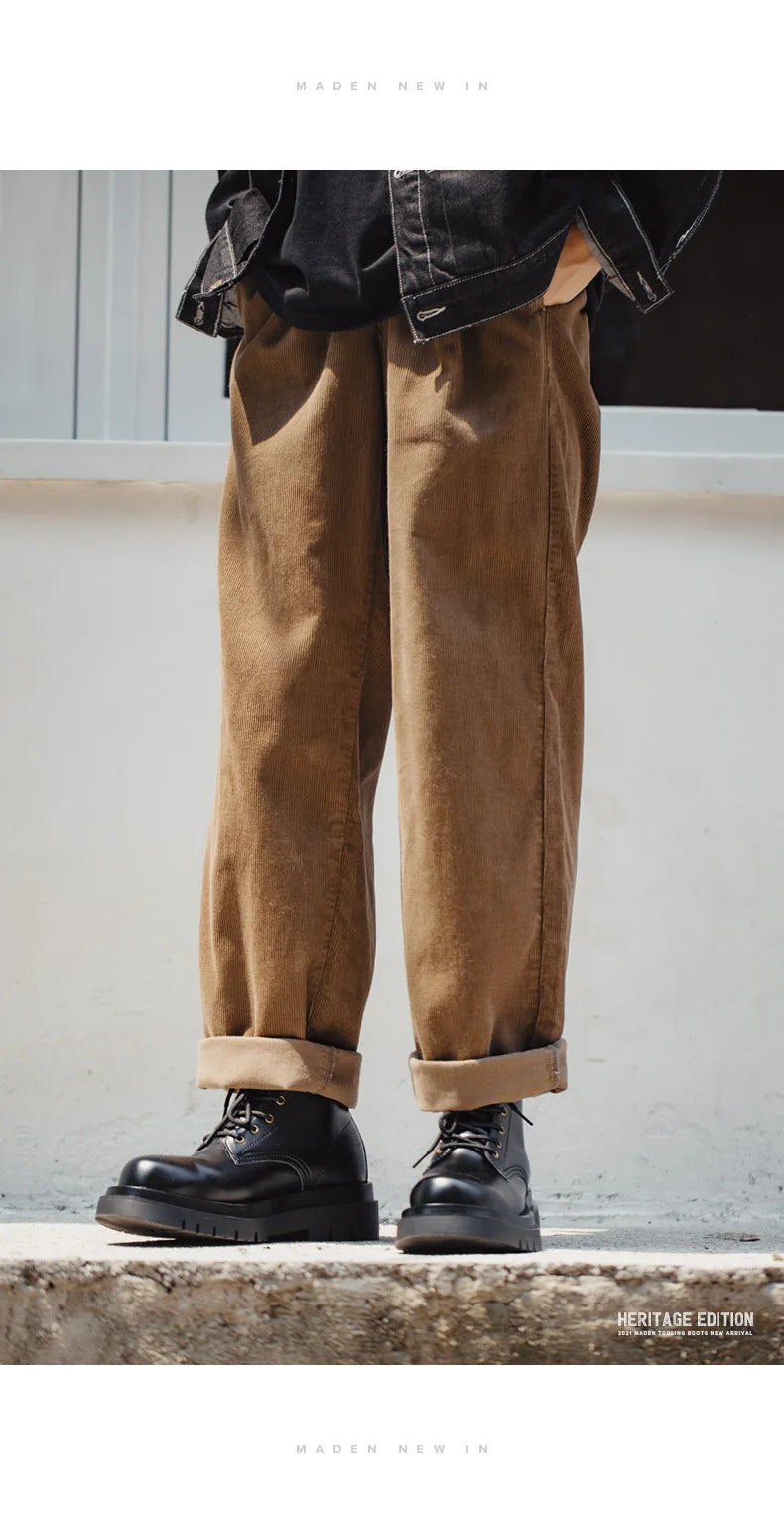 Maden Men's Handmade Cowboy Boots Black Motorcycle Boot British Split Leather TPR Sole Work Safety Boot Mid Outside Shoes