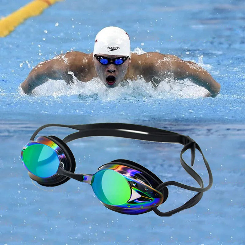 Professional Swimming Goggles Men Women Waterproof Anti-fog Cool Silver Plated Swim Glasses Comfortable Diving Pool Accessories