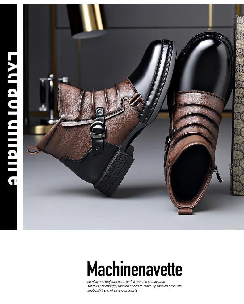 Autumn Winter Retro Ankle Boots for Men Fashion Casual Size Zipper Motorcycle Boots Man New Designer Warm Platform Shoes Male