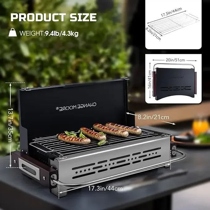 CHANGEMOORE Outdoor Camping Stove 304Stainlee Steel BBQ Grill Portable with Heat-Resistant Handles Camping Garden Picnic Outdoor