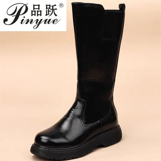 Size 38-43 Top Quality Mid Calf Punk Style Motorcycle Riding Boots Men Shoes Fall Winter Flat Heels Long Boots Male