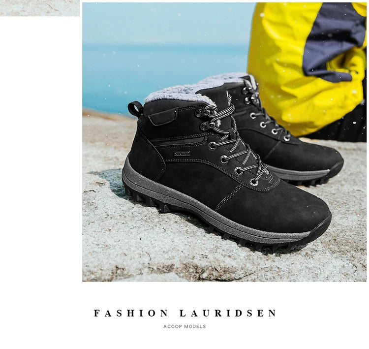 Winter Men Boots Waterproof Leather Plush Super Warm Snow Boots Men Sneakers Outdoor Hiking Boots Men Ankle Boots Big Size 38-48