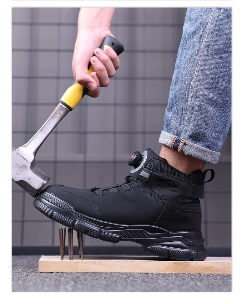 Waterproof Men Boots Rotating Buttons Safety Shoes Men Puncture-Proof Work Boots Steel Toe Shoes Light Indestructible Shoes