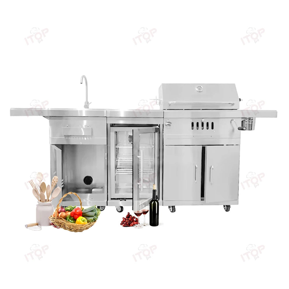 Outdoor Charcoal Bbq Grill With Chiller and Sink Stainless Steel 304 Barbecue Grill Bbq Stove Outdoor Stainless Steel Bbq Grill