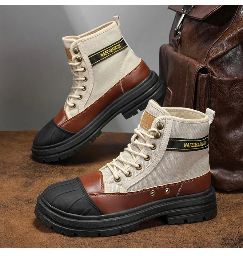 Luxury Men's High Top Ankle Boots Winter Motorcycle Boots Men Platform Safety Shoes Sneakers Work Boots for Men Tooling Booties