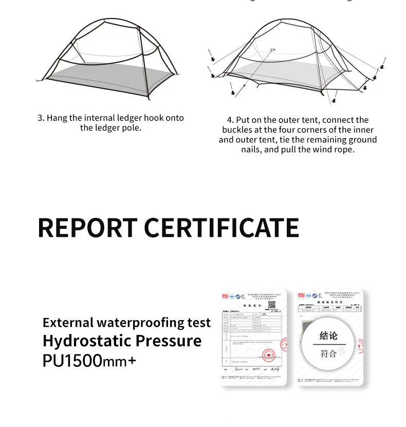 Naturehike Cloud Up Outdoor Camping Tent Ultralight 2 Person 15D Silica Gel Double Layer Backpack Tent Hiking With Free Mat