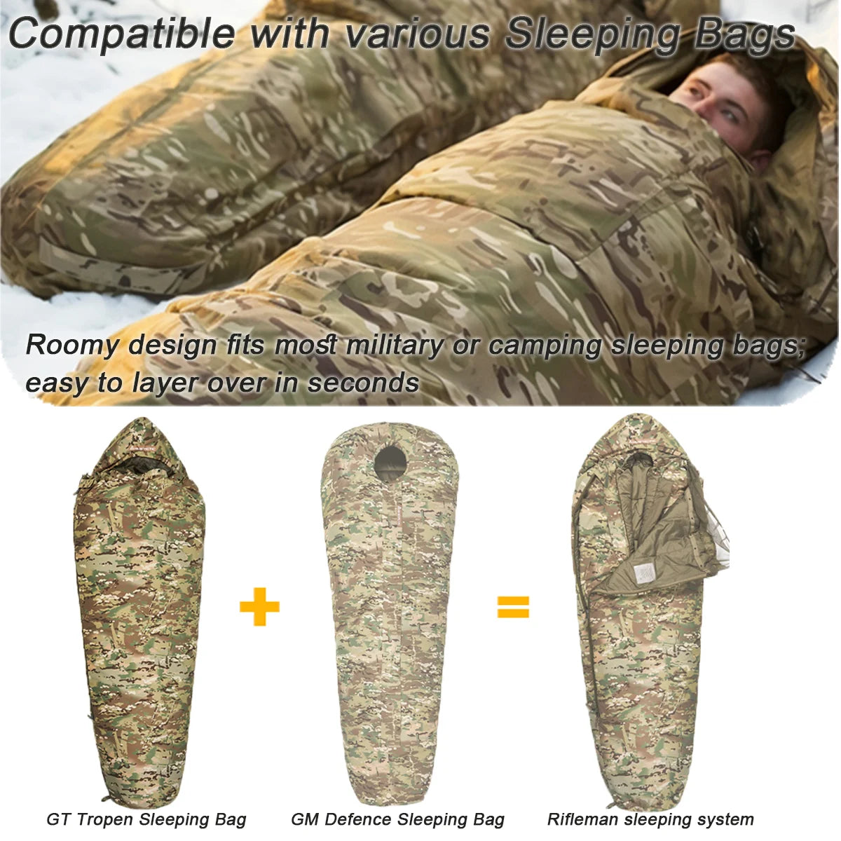 Akmax GT Tactical Military Sleeping Bag – Army Combat Mummy Bag with Waterproof Bivy Cover for Outdoor Camping, Hiking