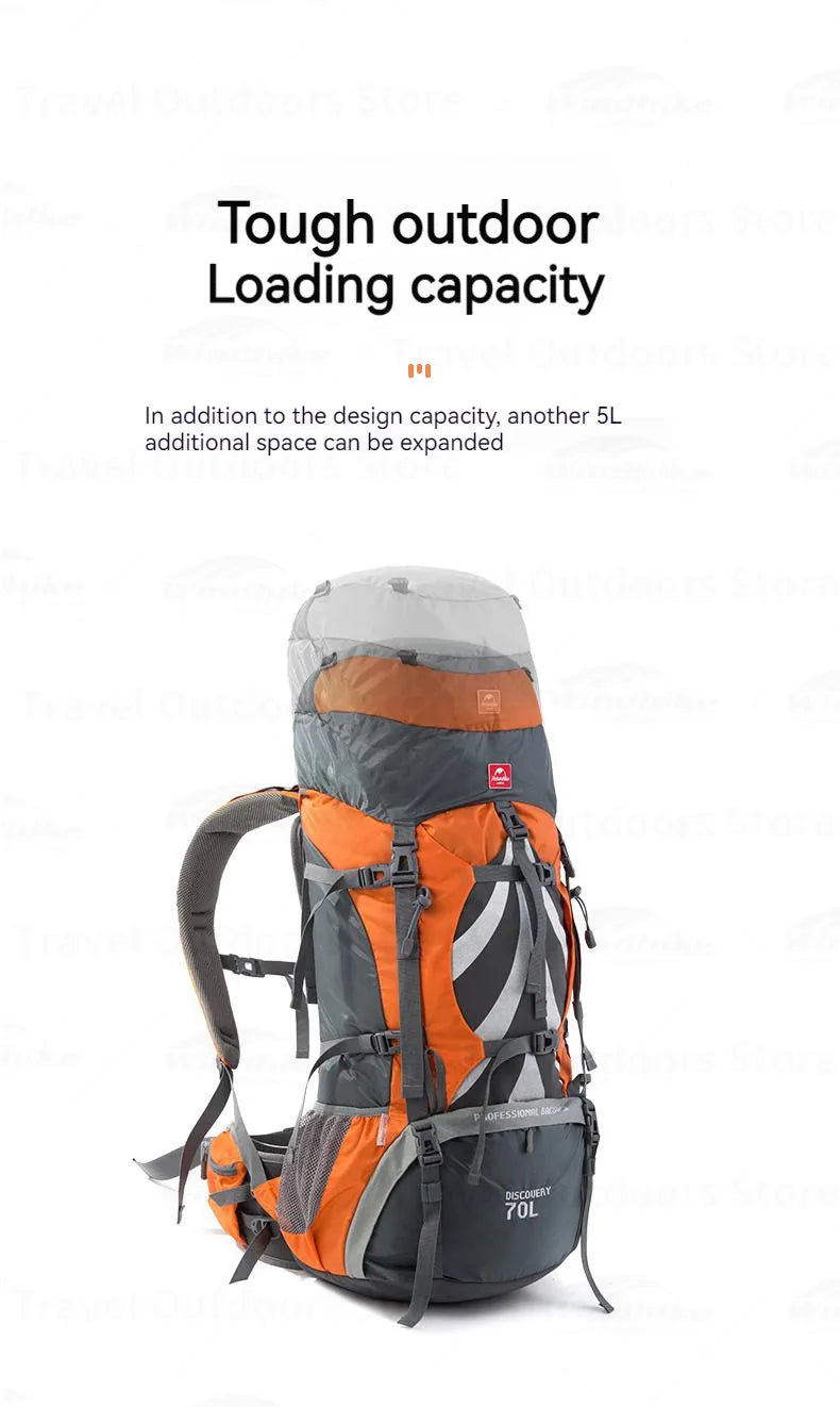 Naturehike 70L+5L Hiking Backpack Waterproof Outdoor Mountaineering Bag Knapsack Softback Big Capacity Rucksack With Rain Cover