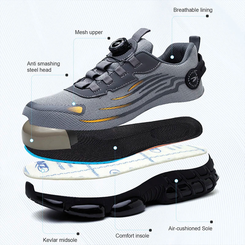 Rotating Button Safety Shoes Men Puncture-Proof Work Sneakers Protective Shoes Brand Indestructible Steel Toe Shoes Work Boots