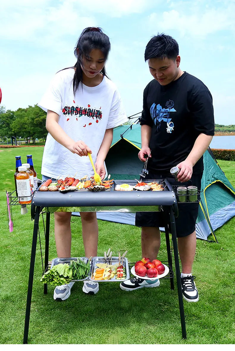 Home Outdoor Multifunctional Portable Barbecue Rack Charcoal Smokeless Barbecue Skewers Thickened Stainless Steel Barbecue Stove