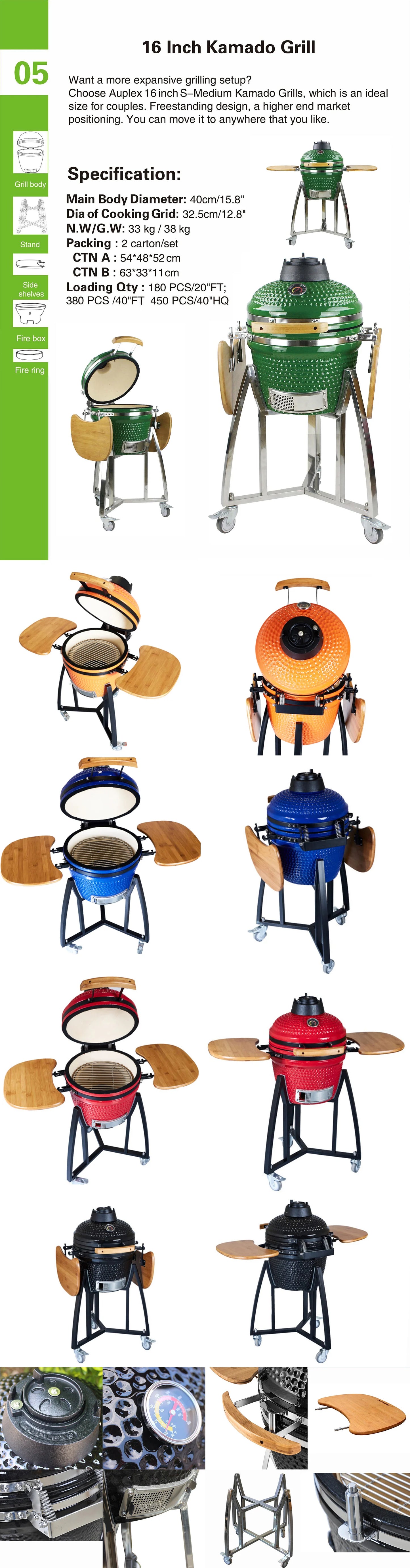 AUPLEX 16-Inch Kamado Barbecue Grill Outdoor Kitchen Smoker Bbq Egg