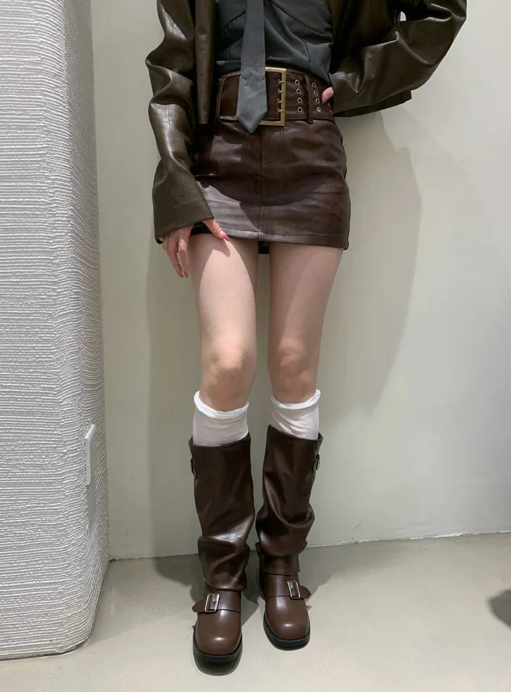 Woman Boots Knee High Platform Heels Trend Punk Gothic New Rock Leather Fashion Women Shoes Motorcycle Footwear Zapatos De Mujer