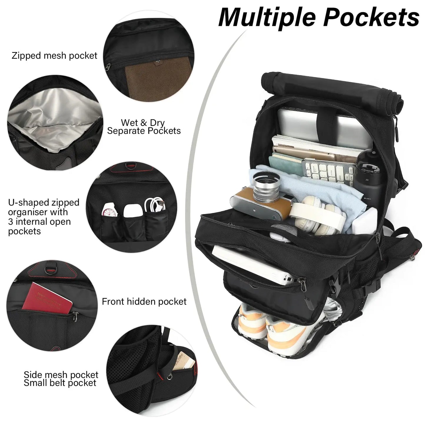 Travel Backpack Large Carry on Backpack Durable Convertible Duffle Bag Fit for 17 Inch Laptop with Shoe Compartment Wet Pocket