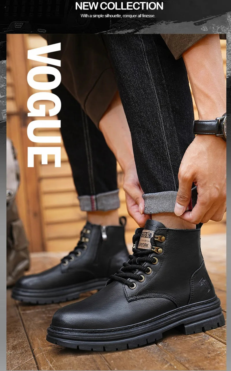 Men's Boots Four Seasons Soft-sole Non-slip Casual Boot Fashion Outdoor Work Boots High Boot Classic Joker Youth Leather Boots
