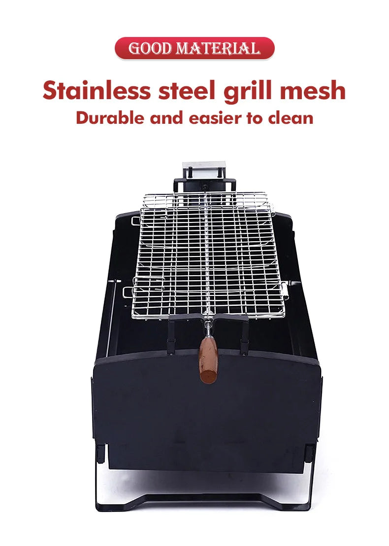 12V Automatic Stainless Steel Motorised Rotisserie Cypriot Rotating Charcoal Grill For Outdoor Camping Barbecue Grill