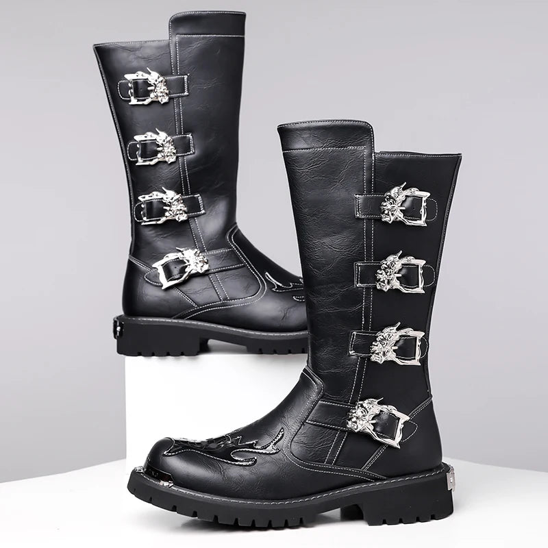 Fashion Men's Leather Shoes Keep Warm High Top Shoes All-match Outdoor Male Motorcycle Boots Mid-Calf Boots Leisure Walk Botas