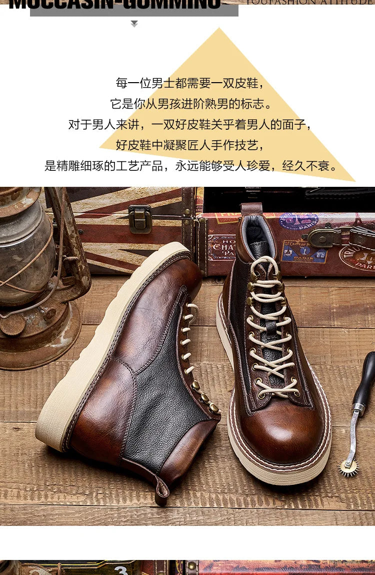 Motorcycle Riding Boots Short Face British High Top Leather Boots Retro Short Boots Velvet Style Casual Workwear Shoes