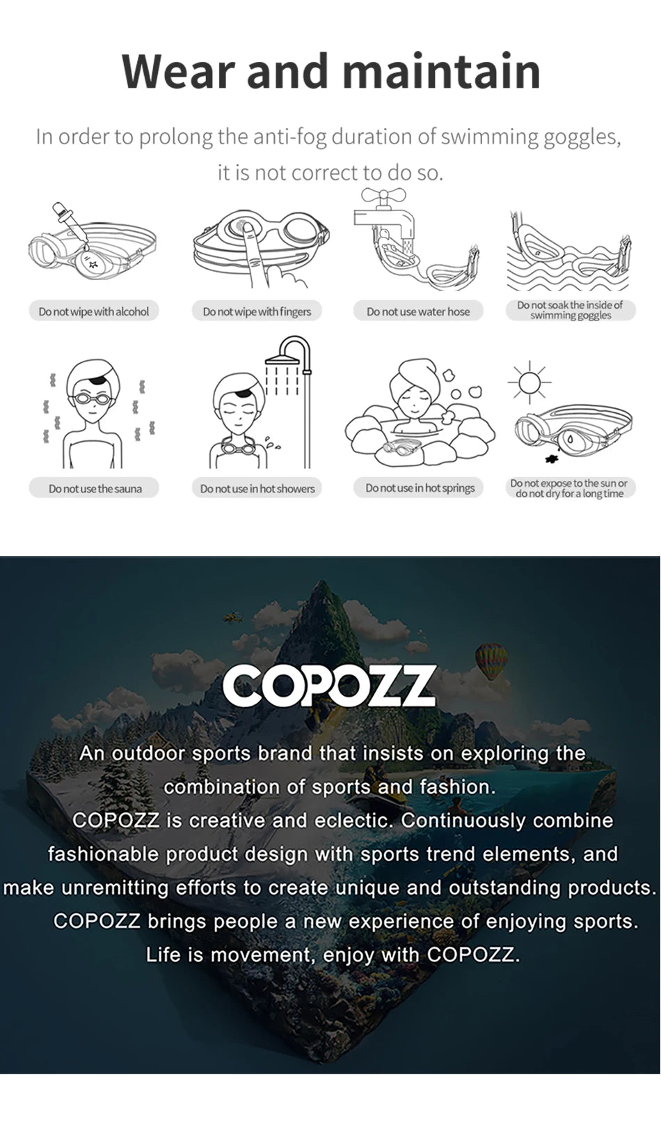 Copozz Swimming Goggles Waterproof VISTEX Anti Fog Mirrored Adjustable Silicone Swim Glasses Professional Swim Equipment Eyewear