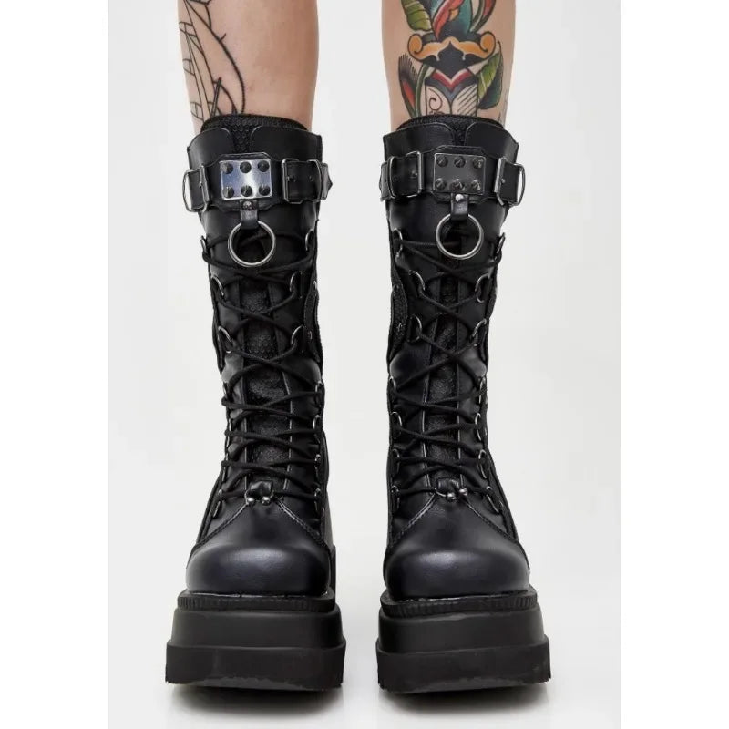 Women High Boots Cosplay Mid-calf Boots High Platform Wedges Boots 2023 Autumn Winter New Designer Gothic Shoes for Women Botas