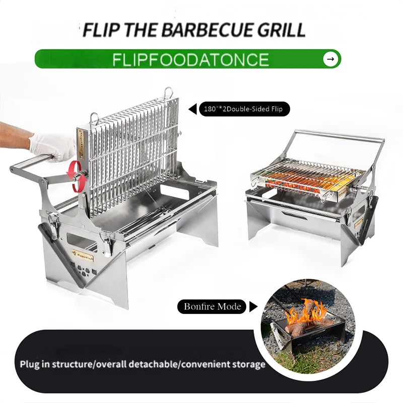 360° Rotating BBQ Grill – Stainless Steel, 5.7kg Lightweight for Camping & Parties – Feeds 1-6, Hands-Free Grilling for Family &