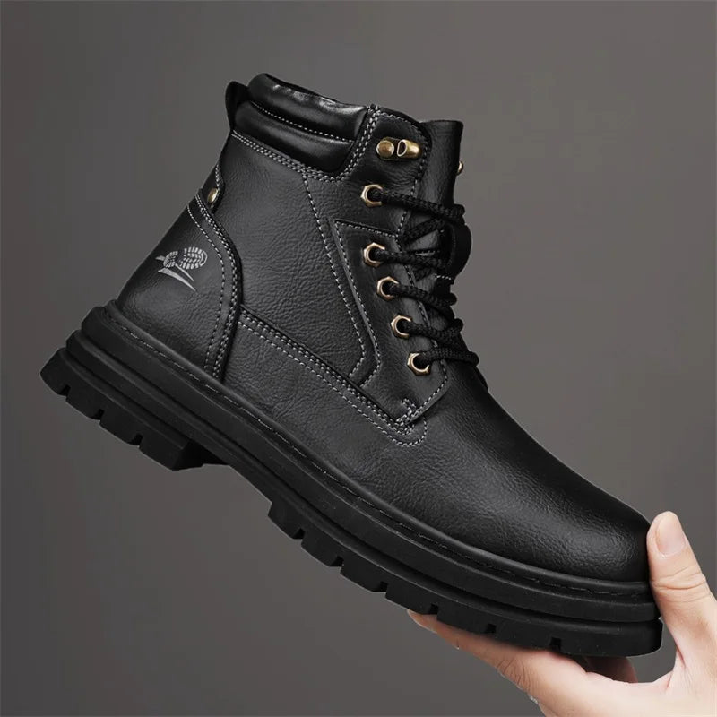 New Autumn Winter Men High Top Shoes Fashion Motorcycle Boots Outdoor Leisure Ankle Boots Comfortable Man Lace-Up Botas Sneakers
