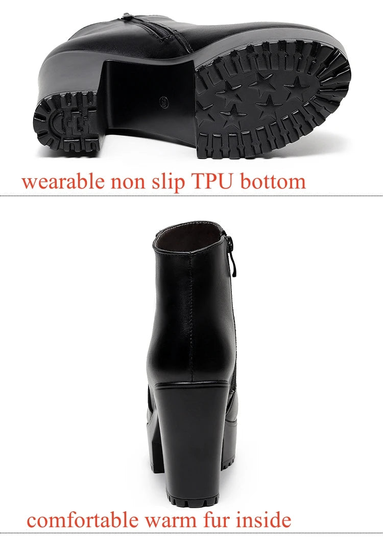 8cm 10cm Small Size 33-43 Thick Bottom Platform Shoes Ankle Boots with Fur 2024 Block High Heels Genuine Leather Boots Office