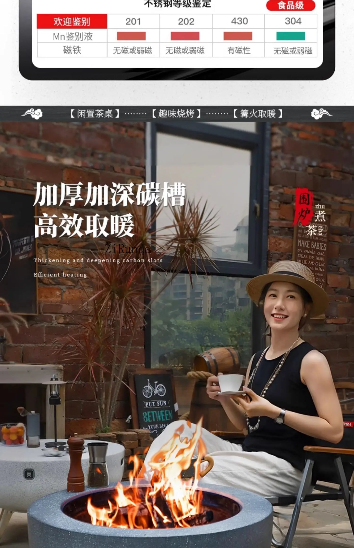 Grill set, tea table, patio grill, brazier, winter heating charcoal stove