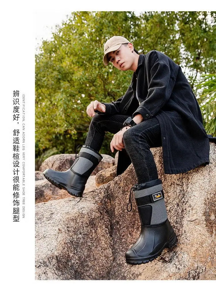 Work Boots for Men Waterproof 2024 Spring New Non-slip Fishing Boots Comfortable Farm Men Boots Winter Plus Cotton Rain Shoes