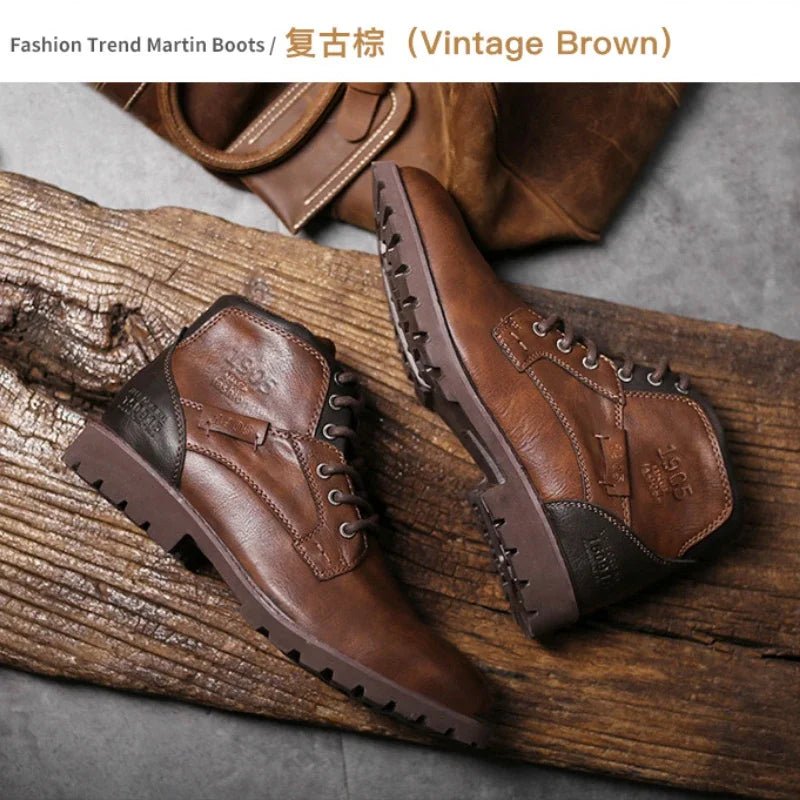 Vintage Men Boots 2024 New Autumn Winter Shoes High Quality Men's Leather Boots Side Zipper Men's Ankle Boots Large Size 39 48
