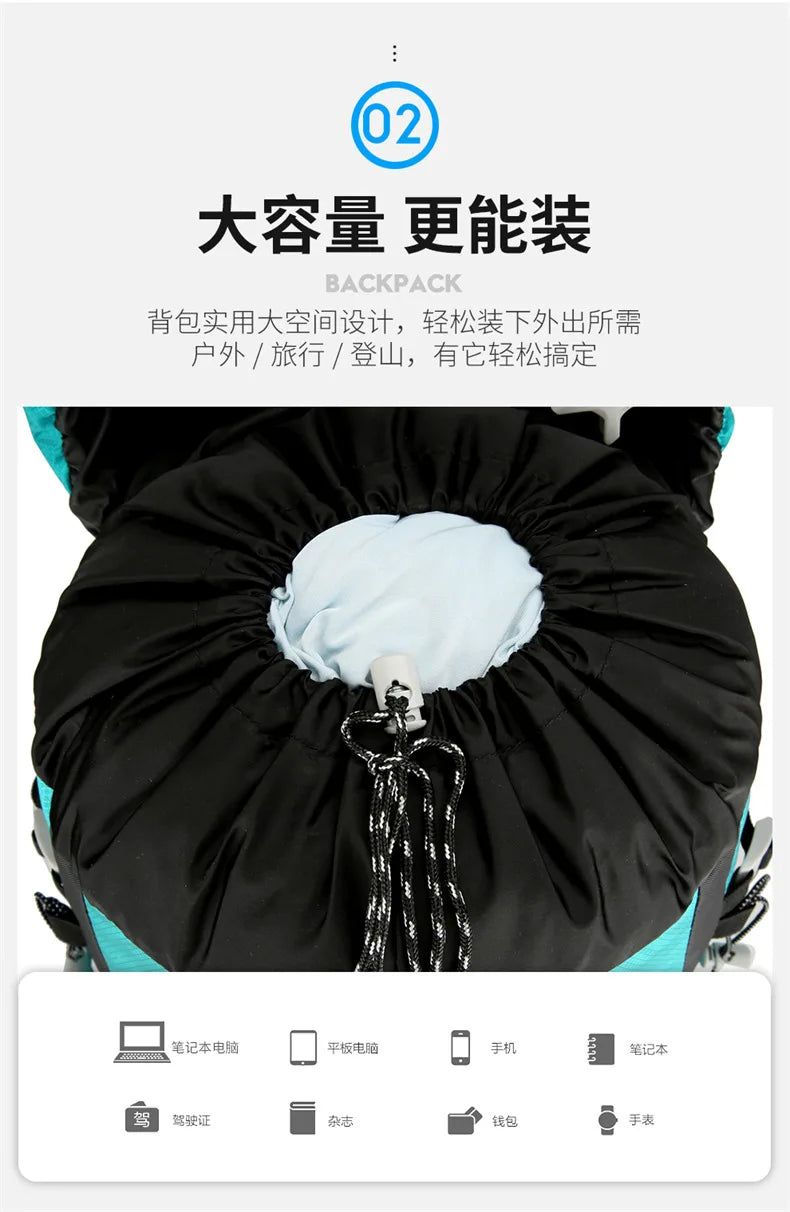 60L Large-Capacity Outdoor Mountaineering Backpack,Anti Splashing Water Wear-Resistant Camping Hiking And Cross-Country Backpack