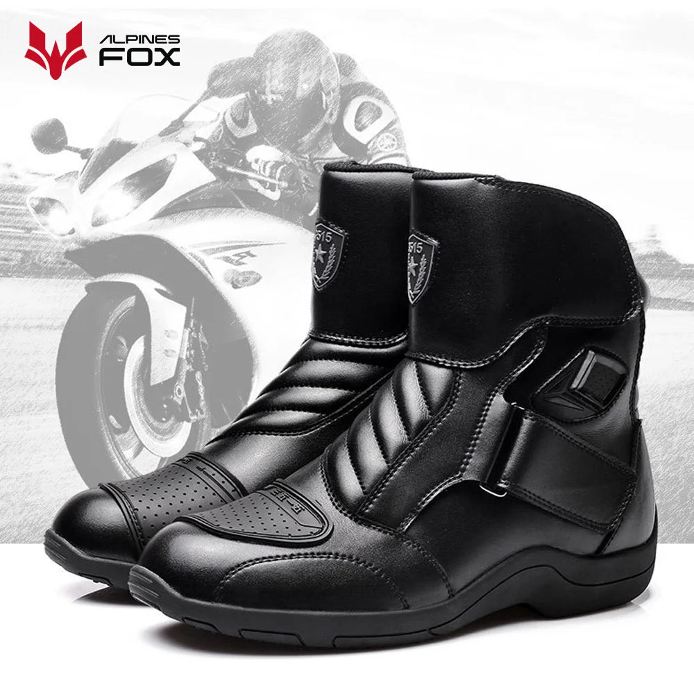 Motorcycle Leather Shoes Moto Boots Racing Bottes Motocross Boots PU Fabric Rubber Sole Wear-resistant Anti-collision Easy Wear