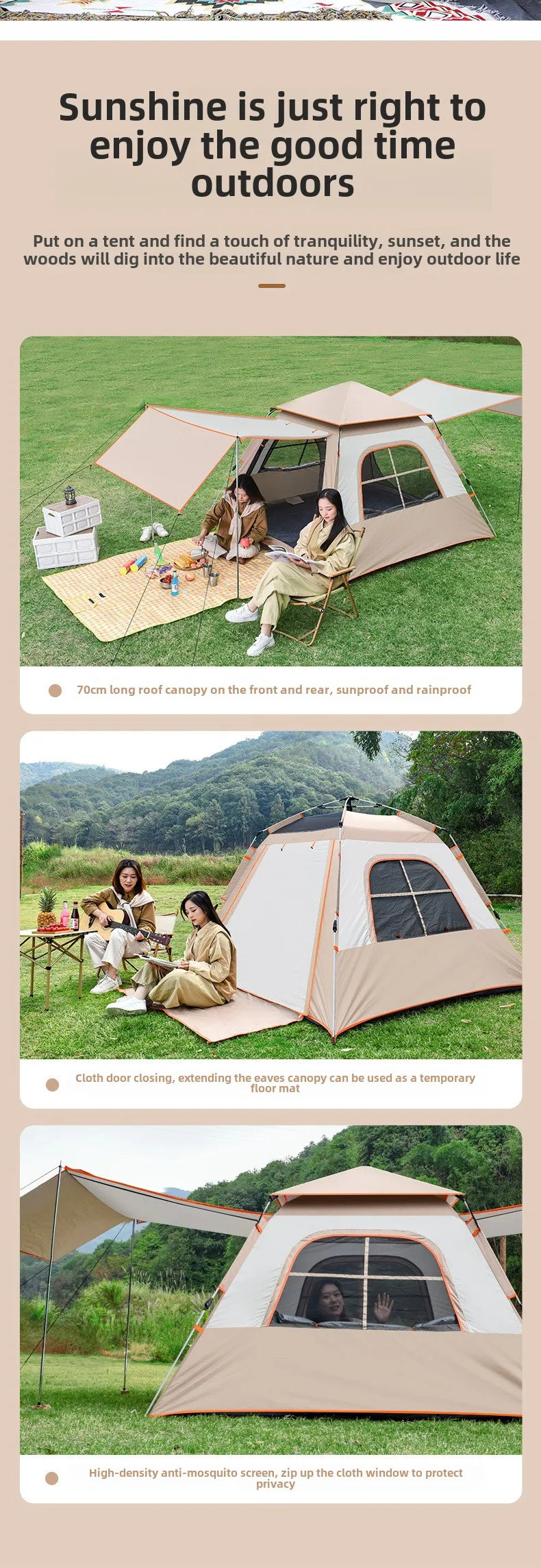 Outdoor Fully Automatic Quick-opening Two-in-one Canopy Vinyl Tent Double Doors and Double Windows 5-8 People Camping Tent