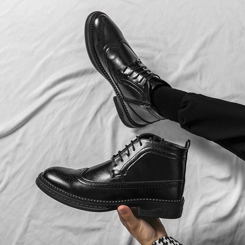 Stylish Casual Leather Ankle Boots for Men All-match Outdoor Man Motorcycle Boots Non-Slip Walking Shoes Sneakers High Top Botas