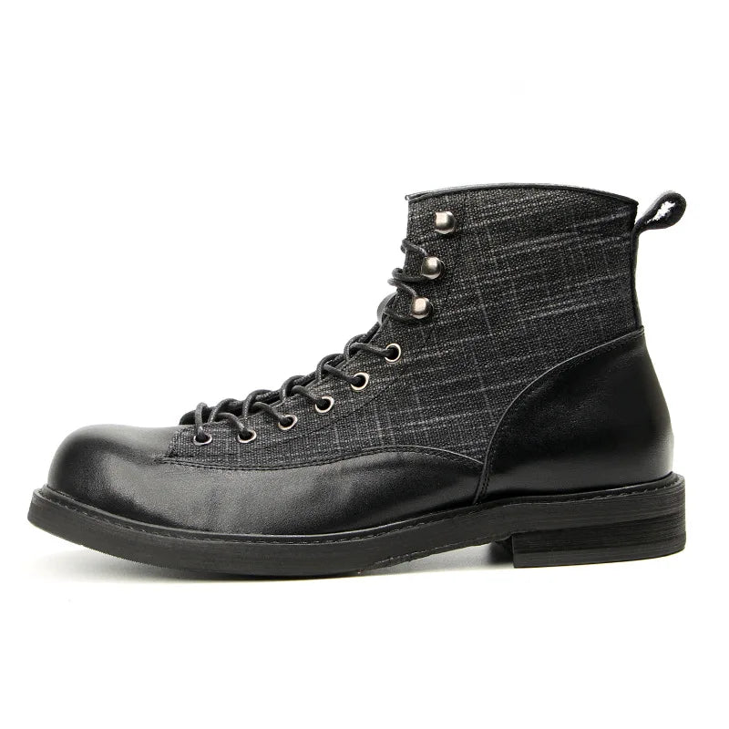 A075 Short Men Boots Fashion Male Footwear 2024 Round Toe Men's Mix Colors  Trend Casual Winter Leather Men's Shoes Retro Boots