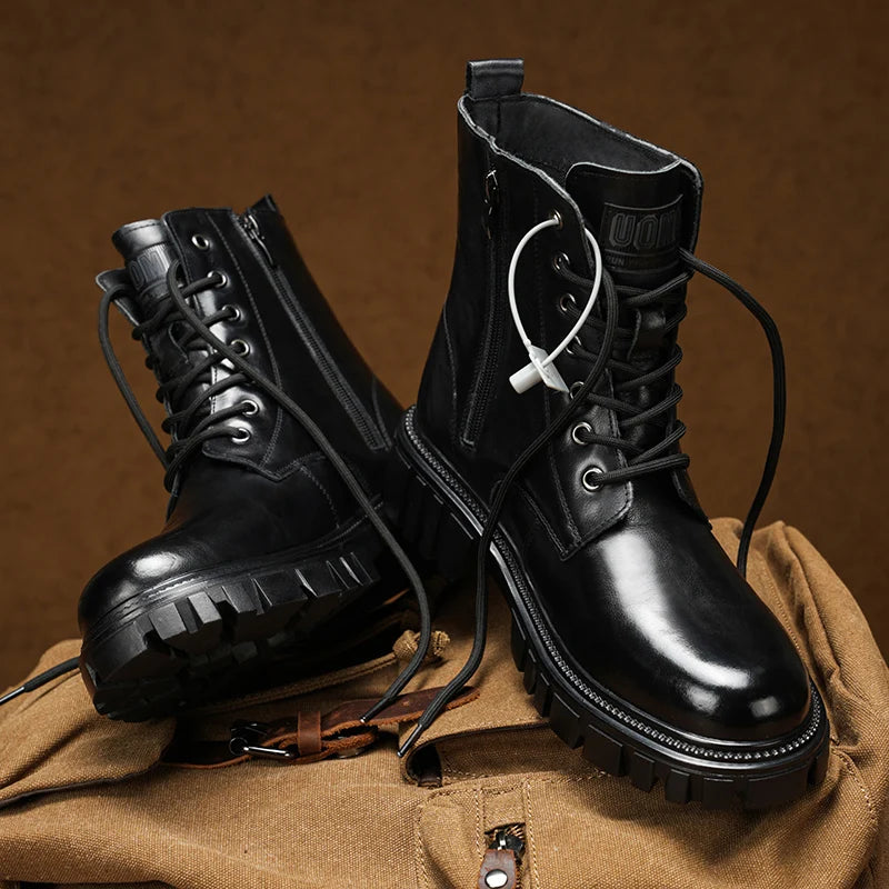 High Quality Brand Men's Leather Casual Shoes Outdoor Workwear Shoes Thick Soled Wear-resistant Men's Motorcycle Boots Handsome